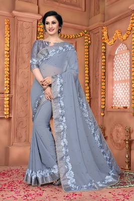 Grey Embroidered Georgette Saree With Blouse 1