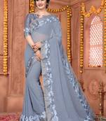 Grey Embroidered Georgette Saree With Blouse