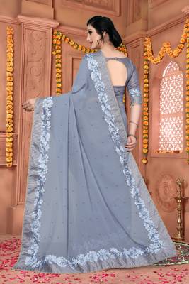 Grey Embroidered Georgette Saree With Blouse 2