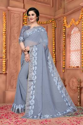 Grey Embroidered Georgette Saree With Blouse 3