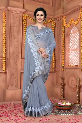Grey Embroidered Georgette Saree With Blouse 4