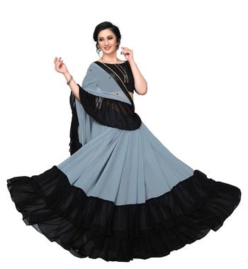 grey plain georgette saree with blouse 3