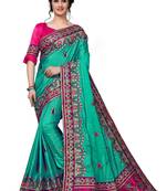 Green Embroidered Art Silk Saree With Blouse