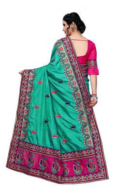 Green Embroidered Art Silk Saree With Blouse 2