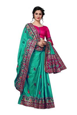 Green Embroidered Art Silk Saree With Blouse 4