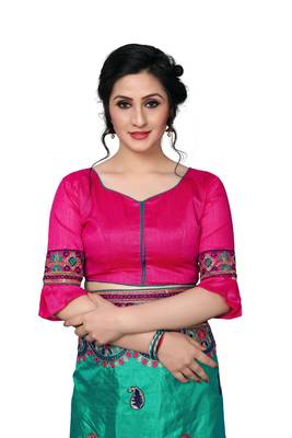 Green Embroidered Art Silk Saree With Blouse 5