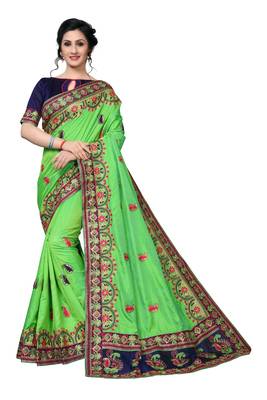 Green Embroidered Art Silk Saree With Blouse 1