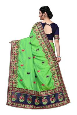 Green Embroidered Art Silk Saree With Blouse 2