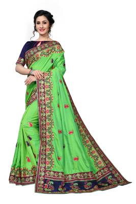 Green Embroidered Art Silk Saree With Blouse 3