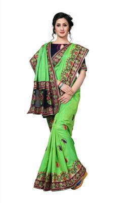 Green Embroidered Art Silk Saree With Blouse 4