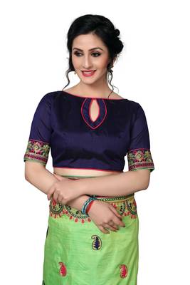 Green Embroidered Art Silk Saree With Blouse 5