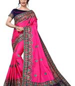 Pink Embroidered Art Silk Saree With Blouse