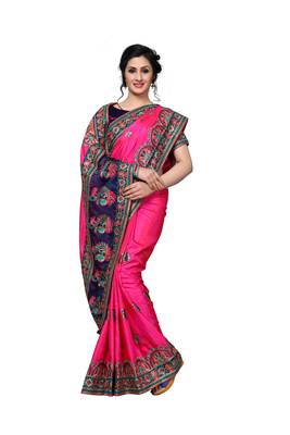 Pink Embroidered Art Silk Saree With Blouse 3