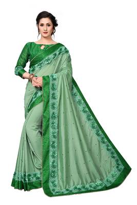Green Embroidered Art Silk Saree With Blouse 1