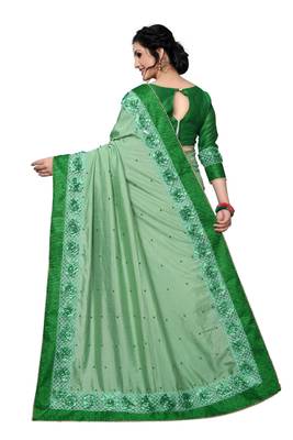 Green Embroidered Art Silk Saree With Blouse 2