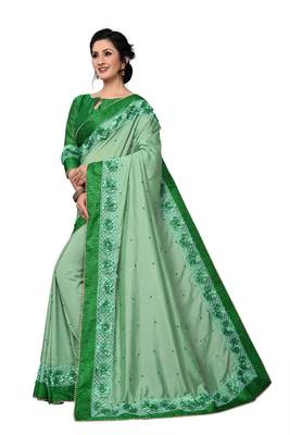 Green Embroidered Art Silk Saree With Blouse 3