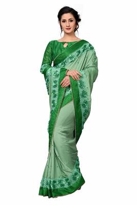 Green Embroidered Art Silk Saree With Blouse 4
