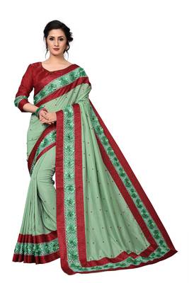 Green Embroidered Art Silk Saree With Blouse 1