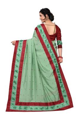 Green Embroidered Art Silk Saree With Blouse 2