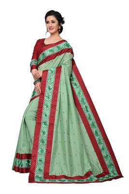 Green Embroidered Art Silk Saree With Blouse 3