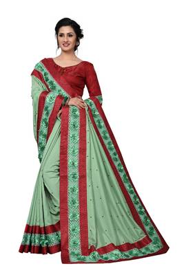 Green Embroidered Art Silk Saree With Blouse 4