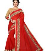 Red Embroidered Georgette Saree With Blouse