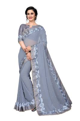 Grey Embroidered Georgette Saree With Blouse 1