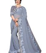 Grey Embroidered Georgette Saree With Blouse