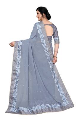 Grey Embroidered Georgette Saree With Blouse 2