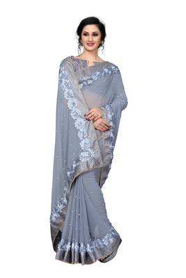 Grey Embroidered Georgette Saree With Blouse 3