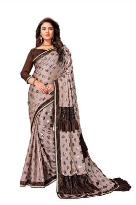 Beige Printed Art Silk Saree With Blouse 1