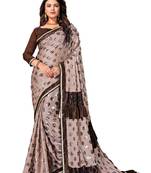 Beige Printed Art Silk Saree With Blouse