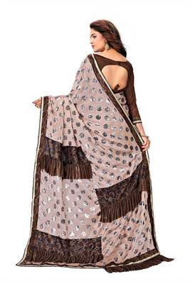 Beige Printed Art Silk Saree With Blouse 2