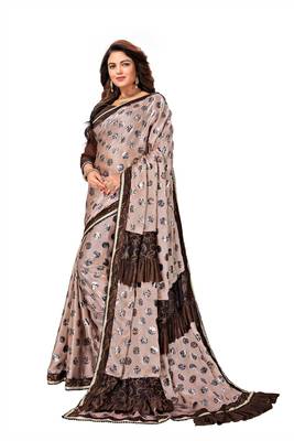 Beige Printed Art Silk Saree With Blouse 3