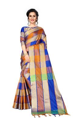 Blue woven art silk saree with blouse 1