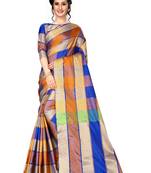 Blue woven art silk saree with blouse