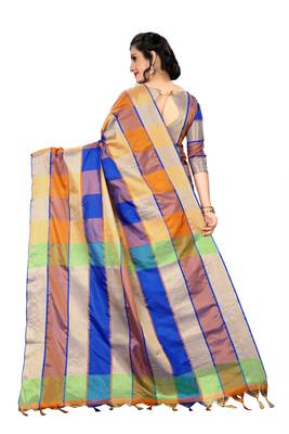 Blue woven art silk saree with blouse 2