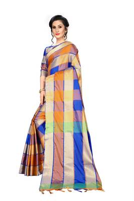 Blue woven art silk saree with blouse 3