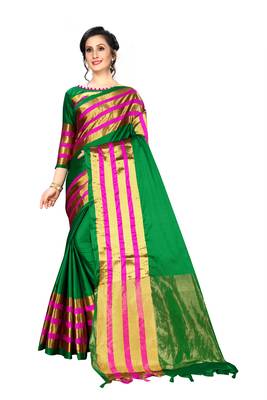 Green  woven art silk saree with blouse 1
