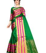 Green  woven art silk saree with blouse
