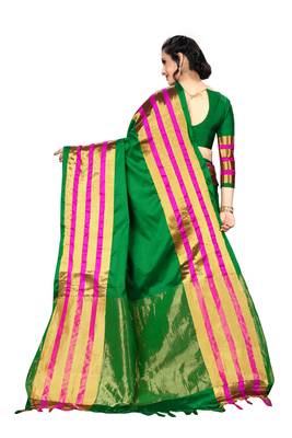 Green  woven art silk saree with blouse 2