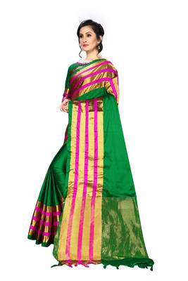 Green  woven art silk saree with blouse 3