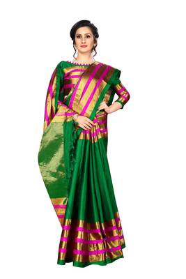 Green  woven art silk saree with blouse 4