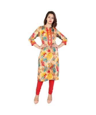 red Red Glace Cotton Kurti With Pignose Buttons 1