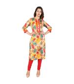 red Red Glace Cotton Kurti With Pignose Buttons