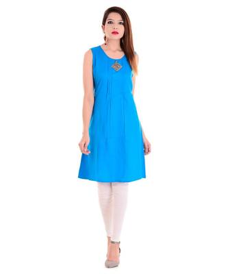 blue Rayon Kurti With Pintex & Metal Charm 1
