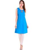blue Rayon Kurti With Pintex & Metal Charm