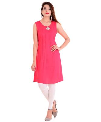 pink Rayon Short Kurti With Metal Charm & Pintex 1