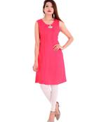 pink Rayon Short Kurti With Metal Charm & Pintex