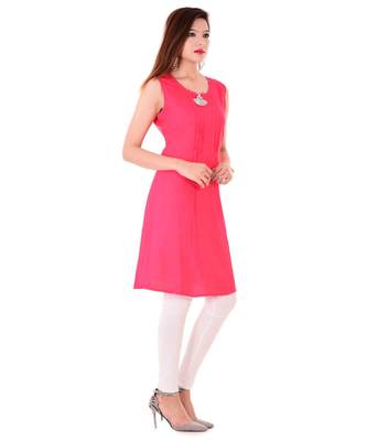 pink Rayon Short Kurti With Metal Charm & Pintex 2